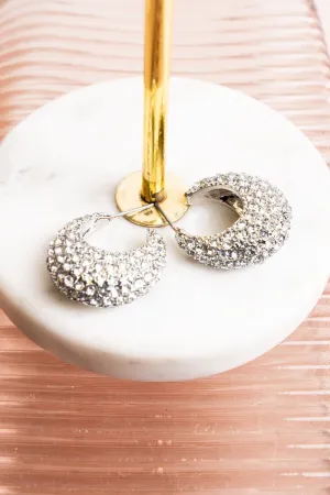 Crystal Avenue Stunning Gaze Silvertone Puff Teardrop Hoop Earrings