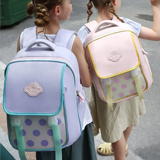 Cute Dot Girls Backpack Elementary School Bags Middle Bookbag