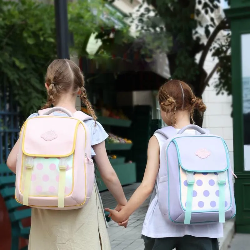 Cute Dot Girls Backpack Elementary School Bags Middle Bookbag