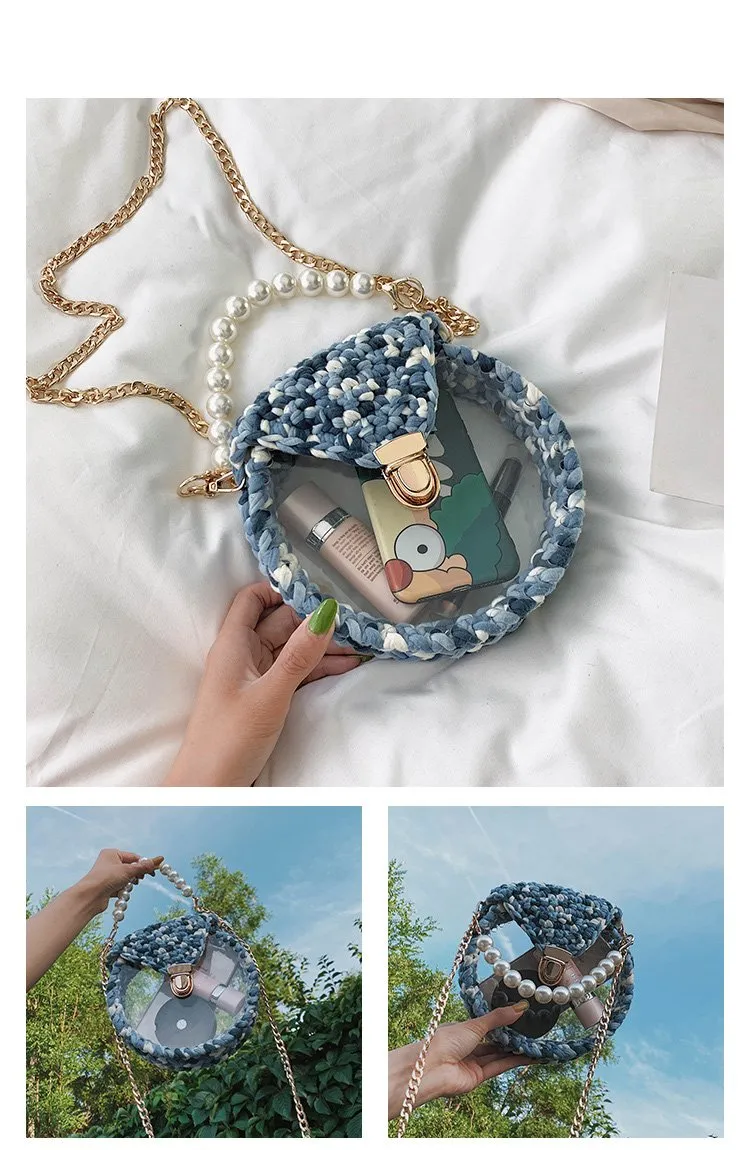 Cute Round Purple(Flap) Crochet Crossbody Purse PMMA Crochet Shoulder Round Handbag for Girl Circle Crochet Crossbody Purses