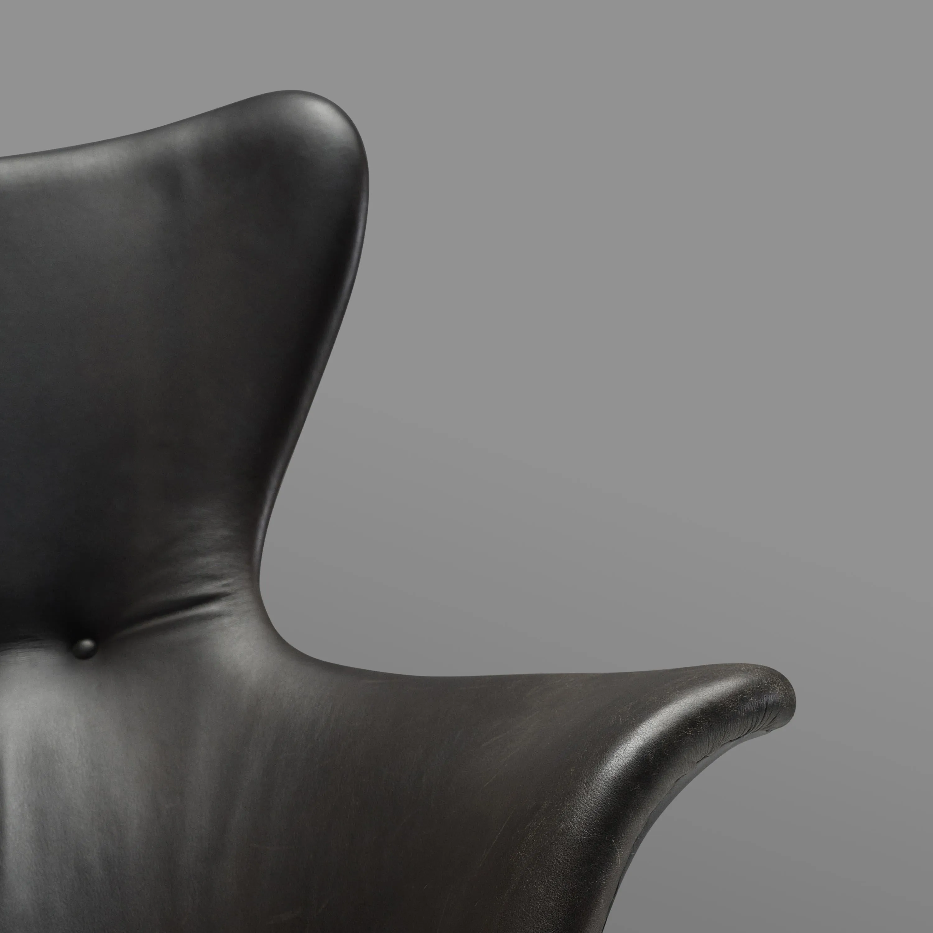 Danish High Wingback Chair in Black Leather