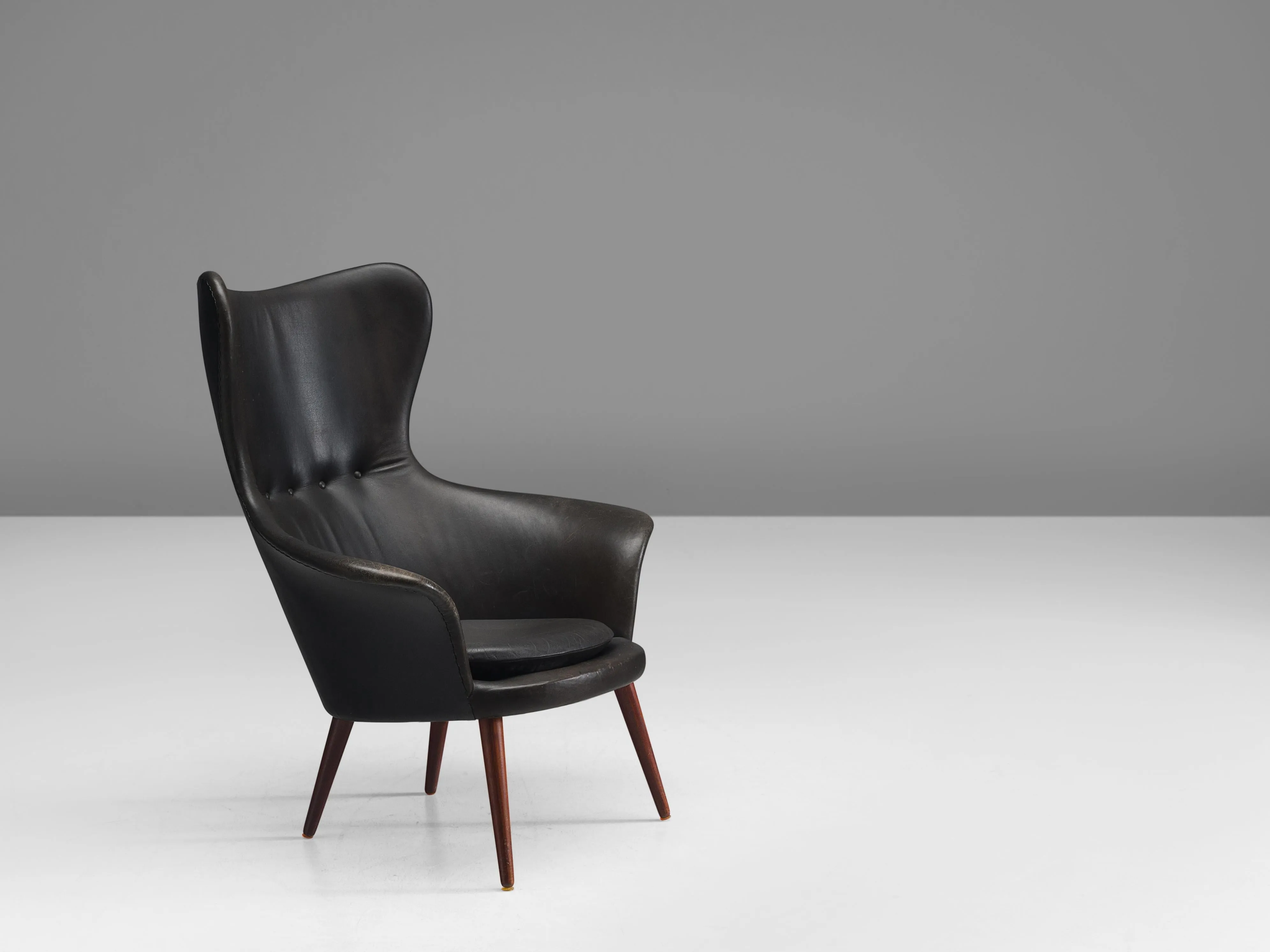 Danish High Wingback Chair in Black Leather