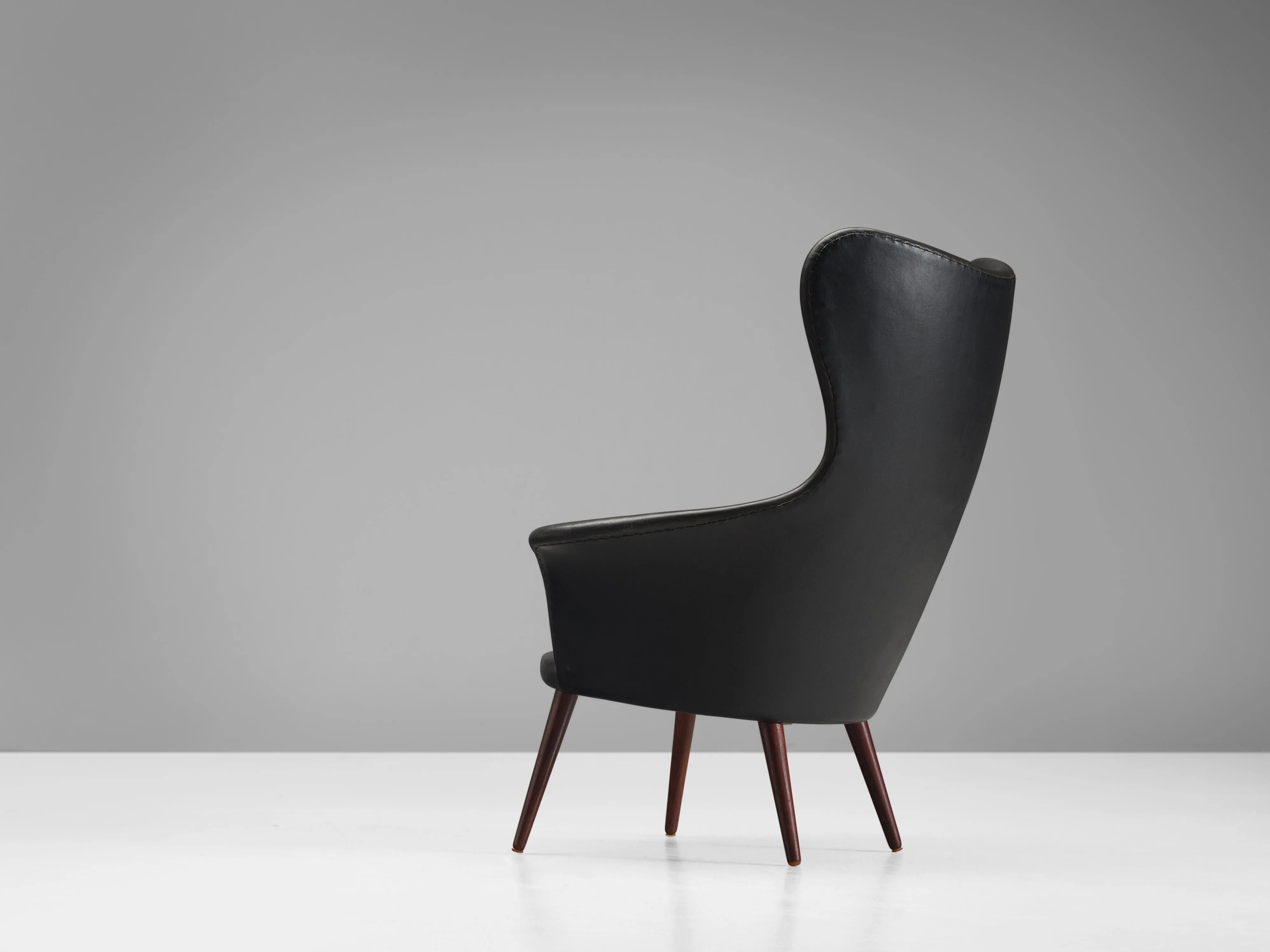 Danish High Wingback Chair in Black Leather