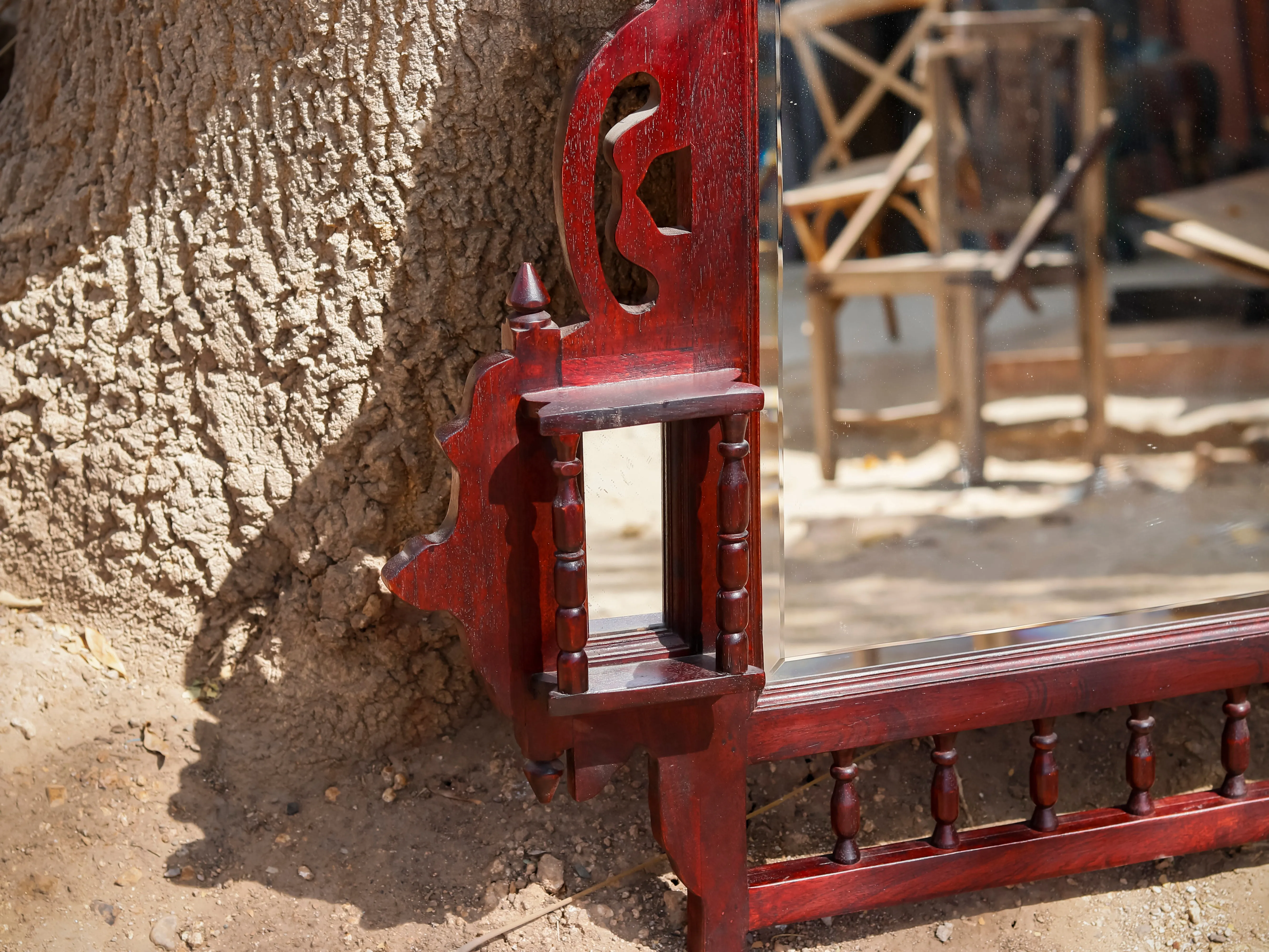 Dark Polished Carved Mirror