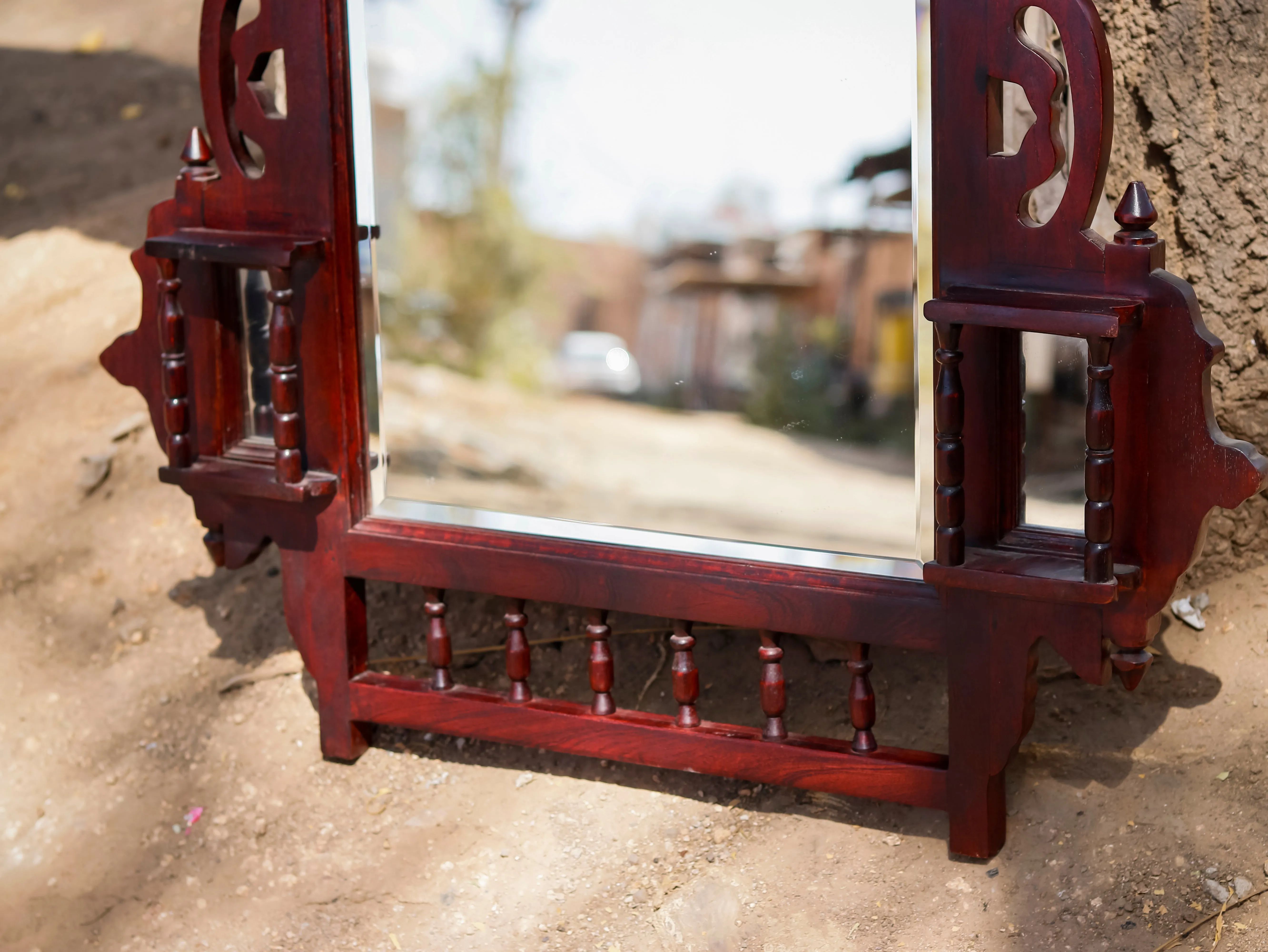 Dark Polished Carved Mirror