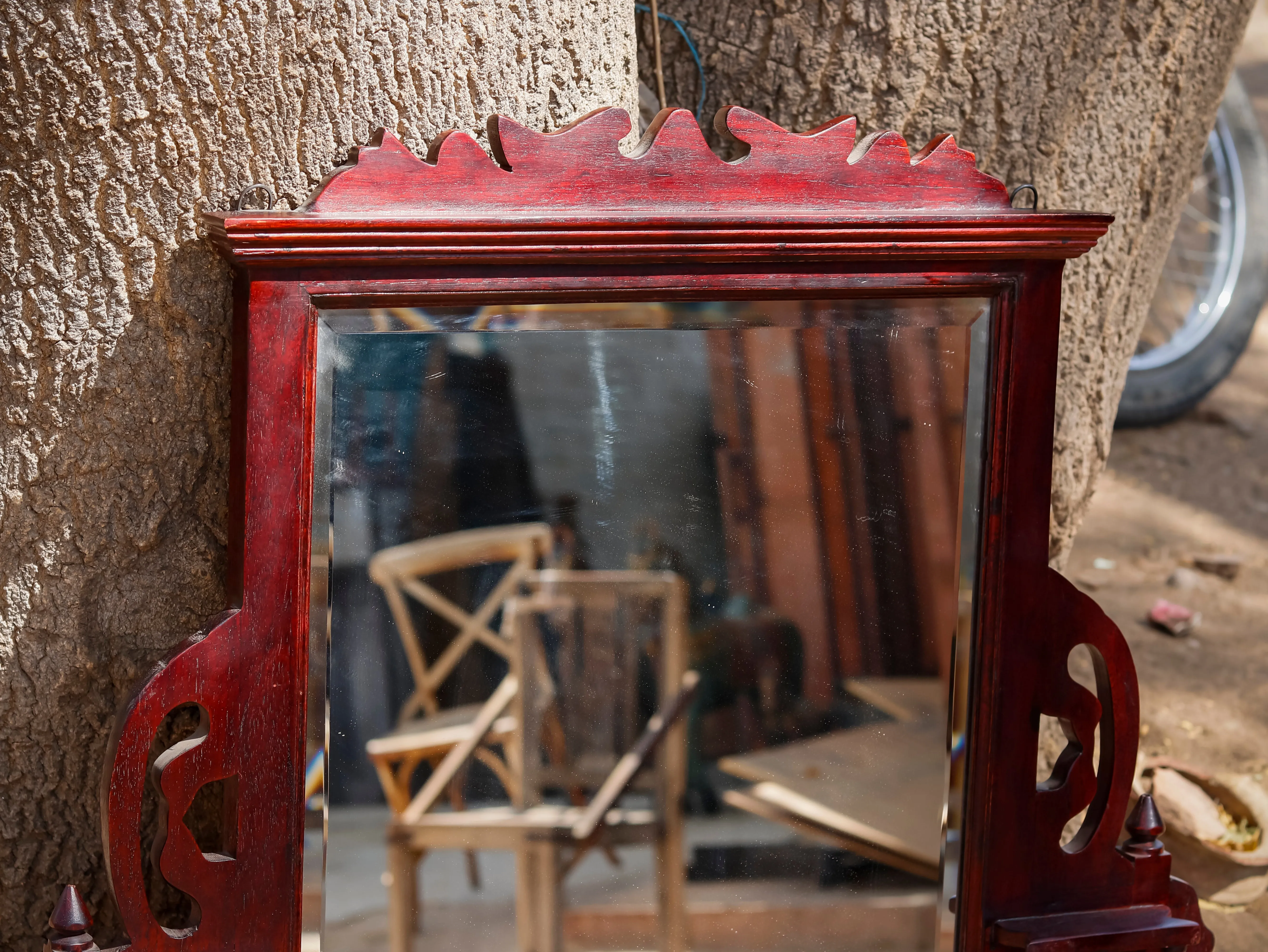 Dark Polished Carved Mirror