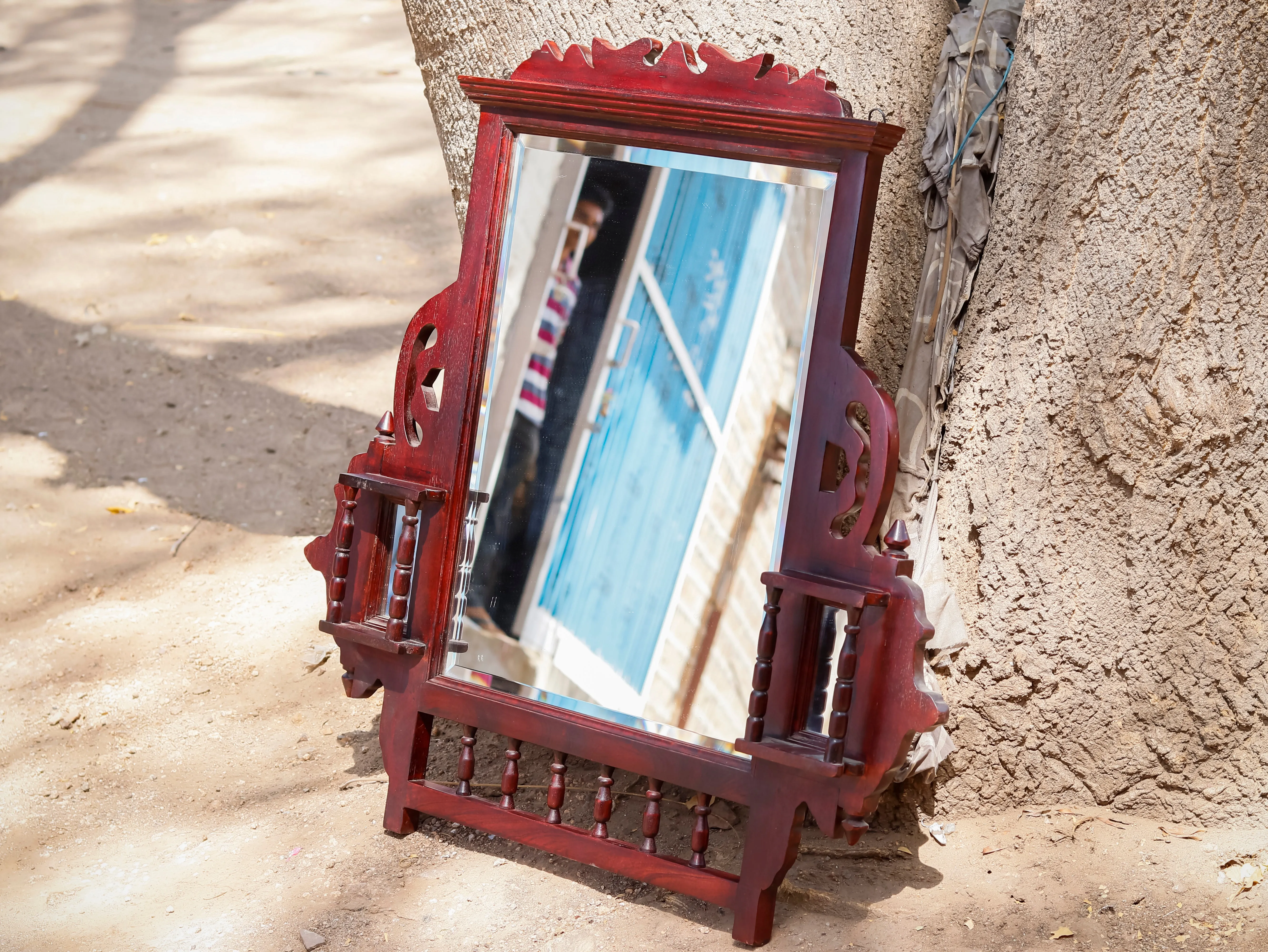 Dark Polished Carved Mirror