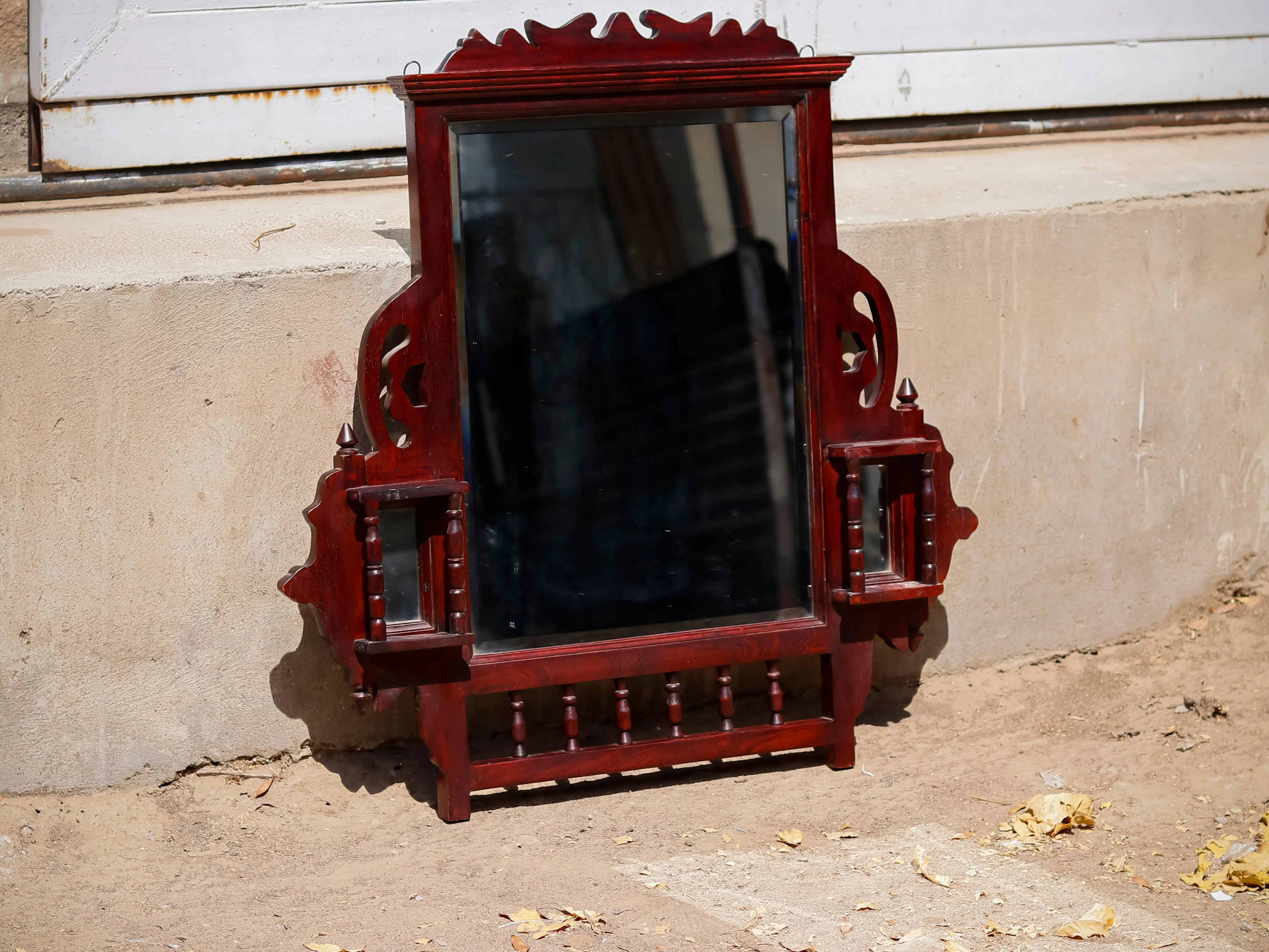 Dark Polished Carved Mirror