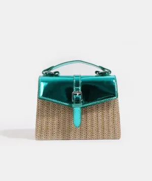 Dark Turquoise Crossbody Bag with Metallic Faux Leather Details and Adjustable Straps