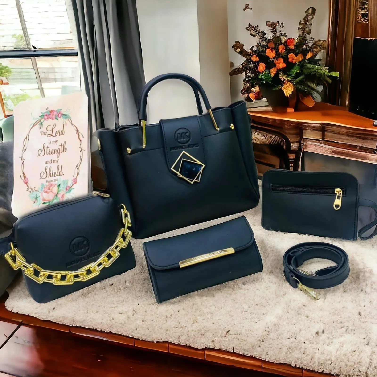 Elegant 4-Piece Women's Bag Set - Stylish Shoulder Bag, Wallet, Pouches - Soft Leather