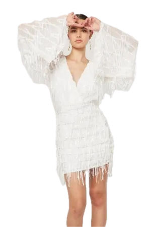 Elliatt Moraya Sequin Fringe Cocktail Dress in Ivory