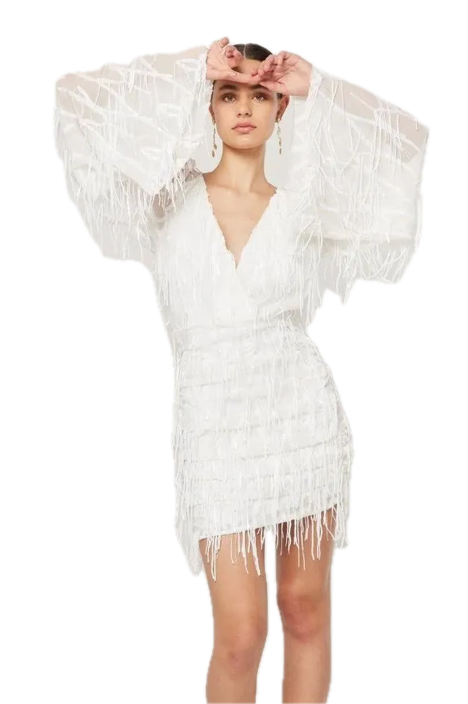 Elliatt Moraya Sequin Fringe Cocktail Dress in Ivory