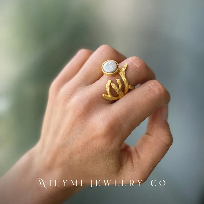 Embraced White Pearl Ring | 10x10mm | 24k Gold Filled