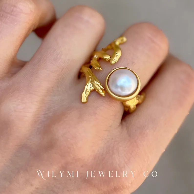 Embraced White Pearl Ring | 10x10mm | 24k Gold Filled