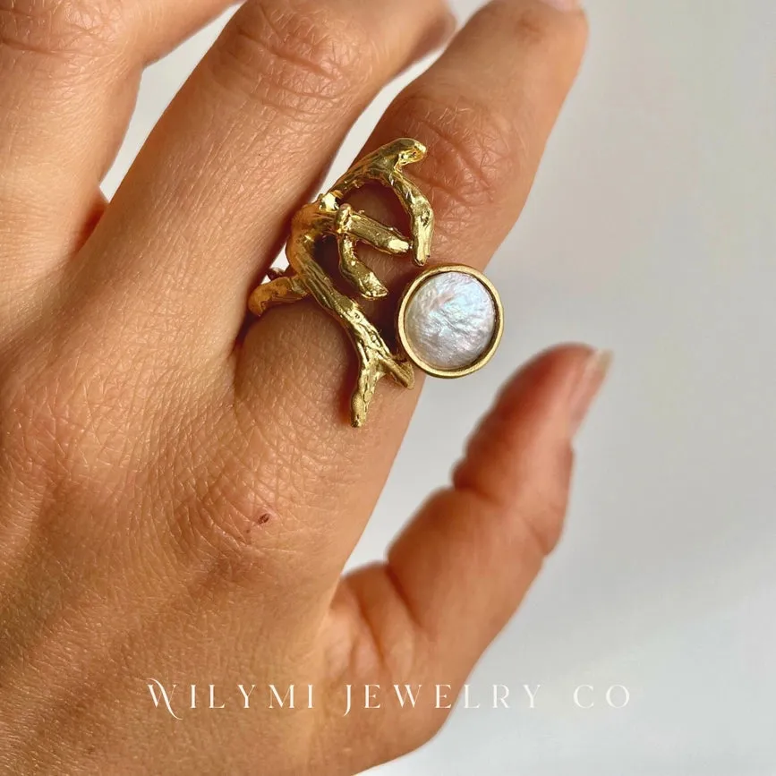 Embraced White Pearl Ring | 10x10mm | 24k Gold Filled