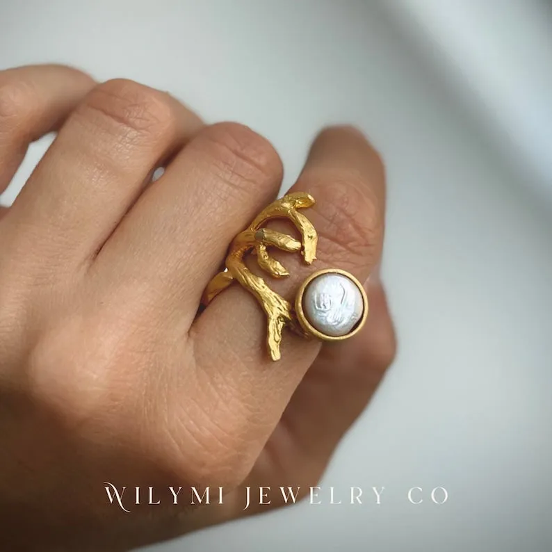 Embraced White Pearl Ring | 10x10mm | 24k Gold Filled