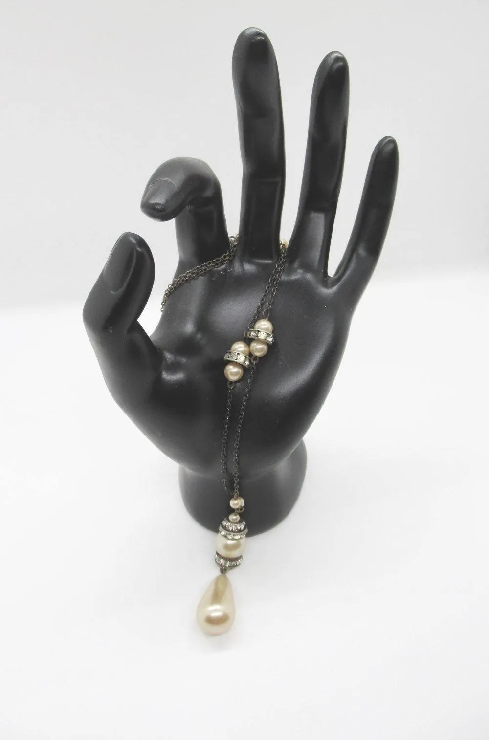 Estate Faux Pearl And Crystal Art Deco Style Drop Necklace