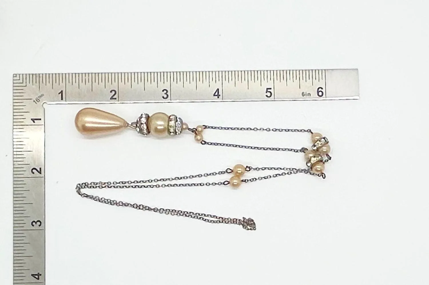 Estate Faux Pearl And Crystal Art Deco Style Drop Necklace