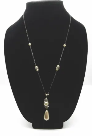 Estate Faux Pearl And Crystal Art Deco Style Drop Necklace