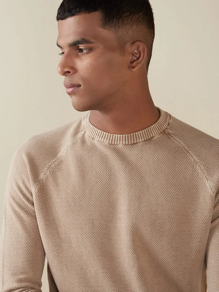 ETA Light Brown Textured Slim-Fit T-Shirt