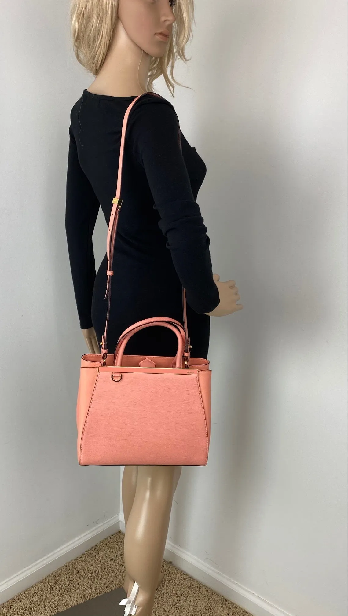 Fendi Vitello Elite Flamingo Petite 2Jours Tote Ecstasy Shoulder crossbody Bag
