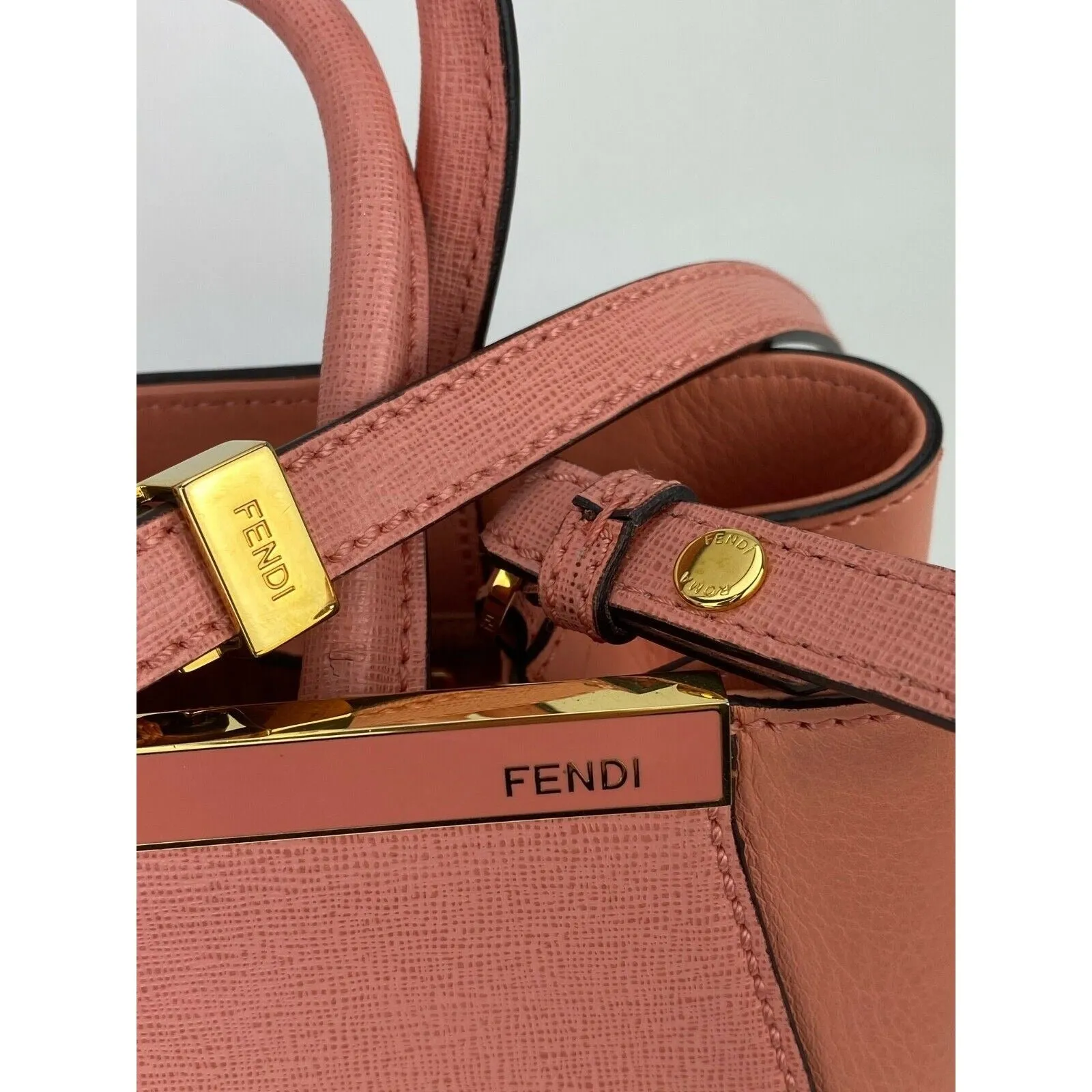 Fendi Vitello Elite Flamingo Petite 2Jours Tote Ecstasy Shoulder crossbody Bag