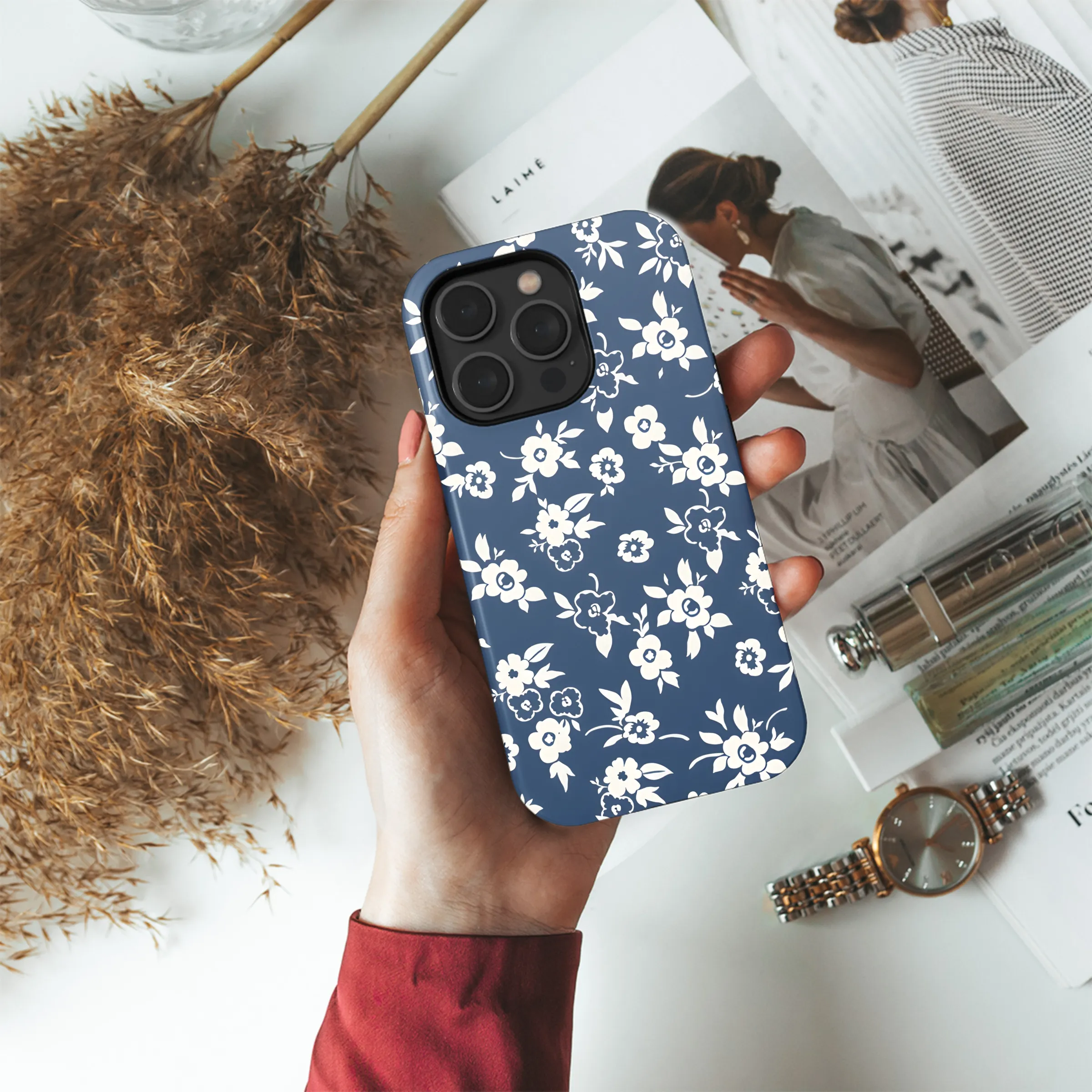 Floral Print Blue Phone Case iPhone Samsung Cover Pixel 2361