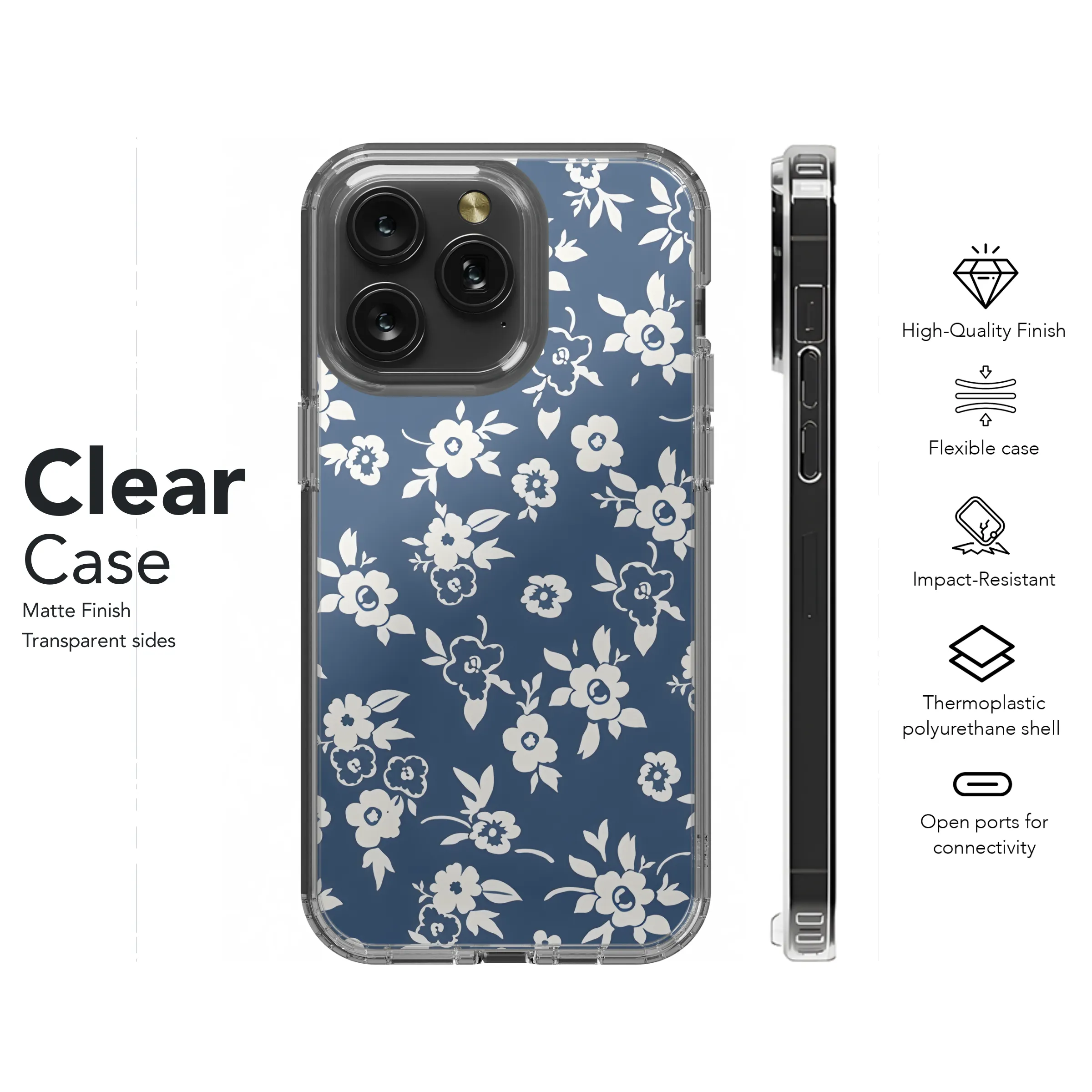 Floral Print Blue Phone Case iPhone Samsung Cover Pixel 2361
