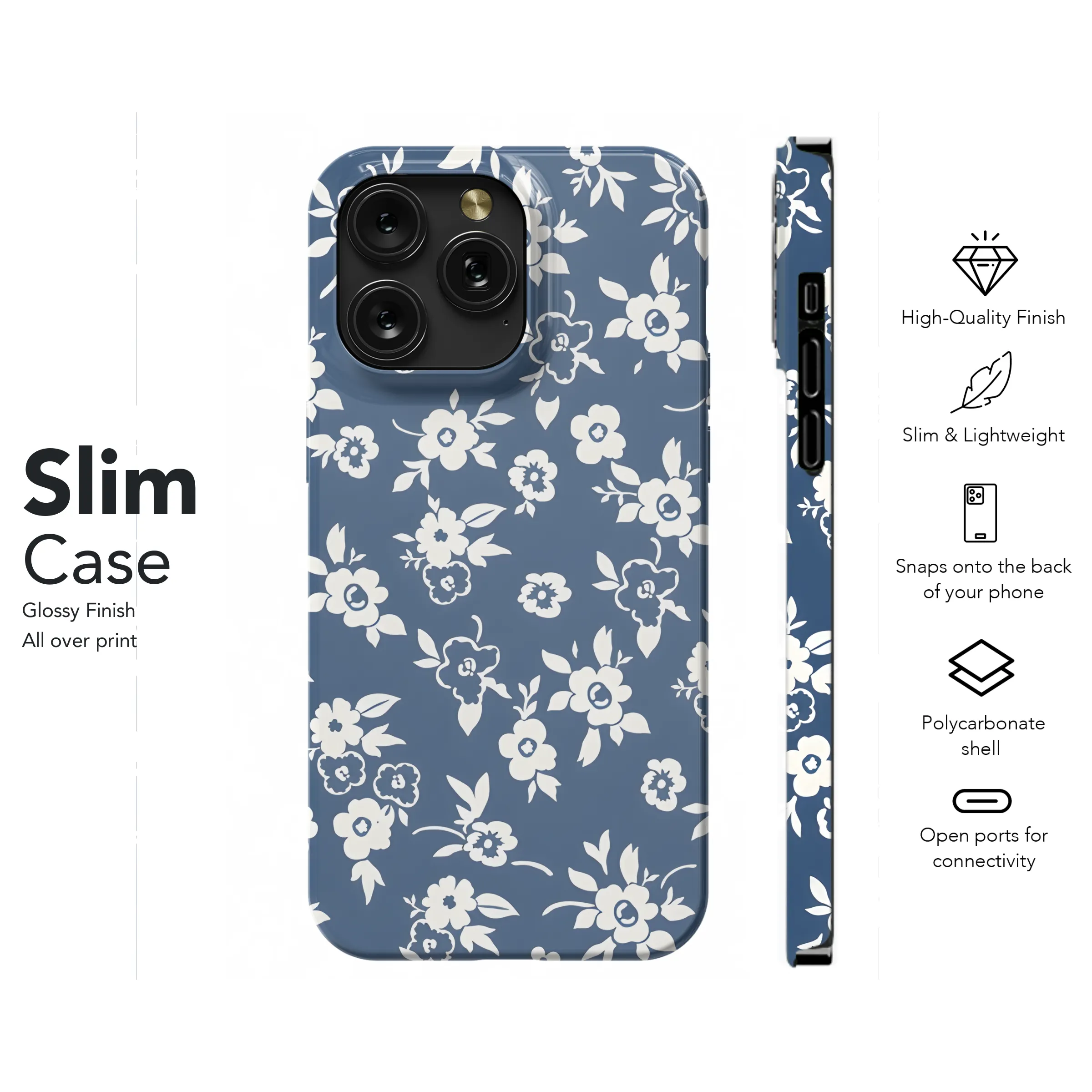 Floral Print Blue Phone Case iPhone Samsung Cover Pixel 2361