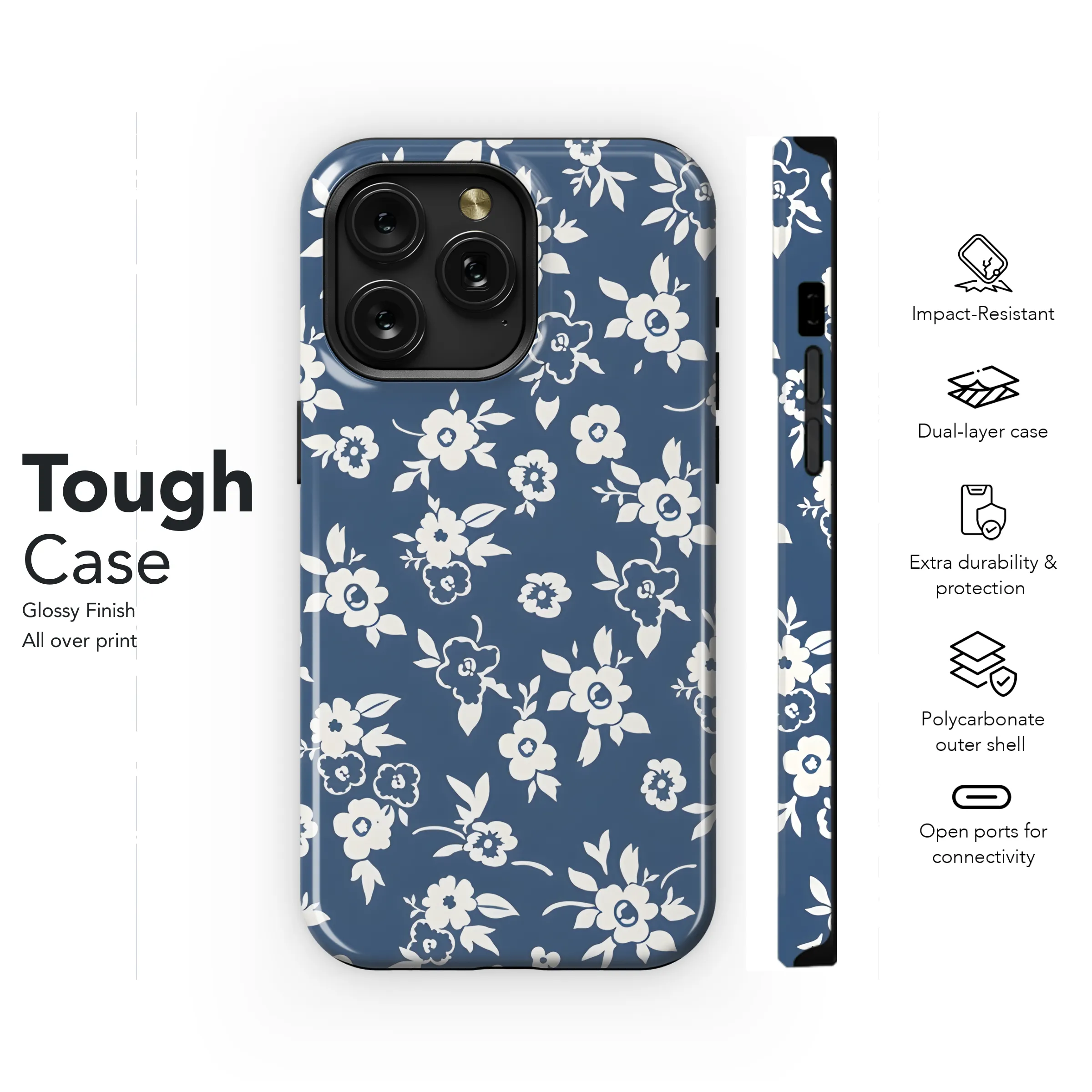 Floral Print Blue Phone Case iPhone Samsung Cover Pixel 2361