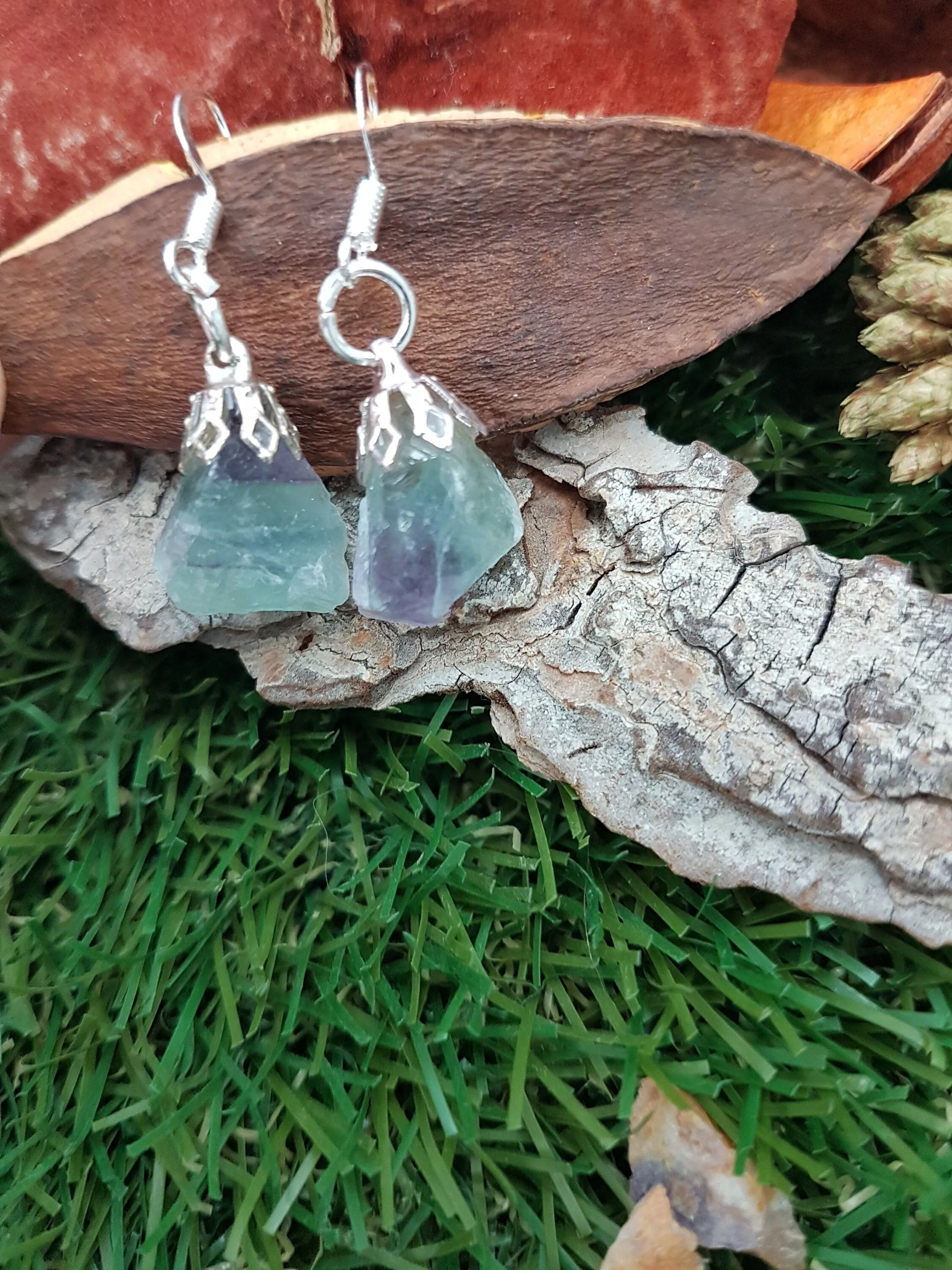 Fluorite Polished Earrings Crystal - Rare Piece