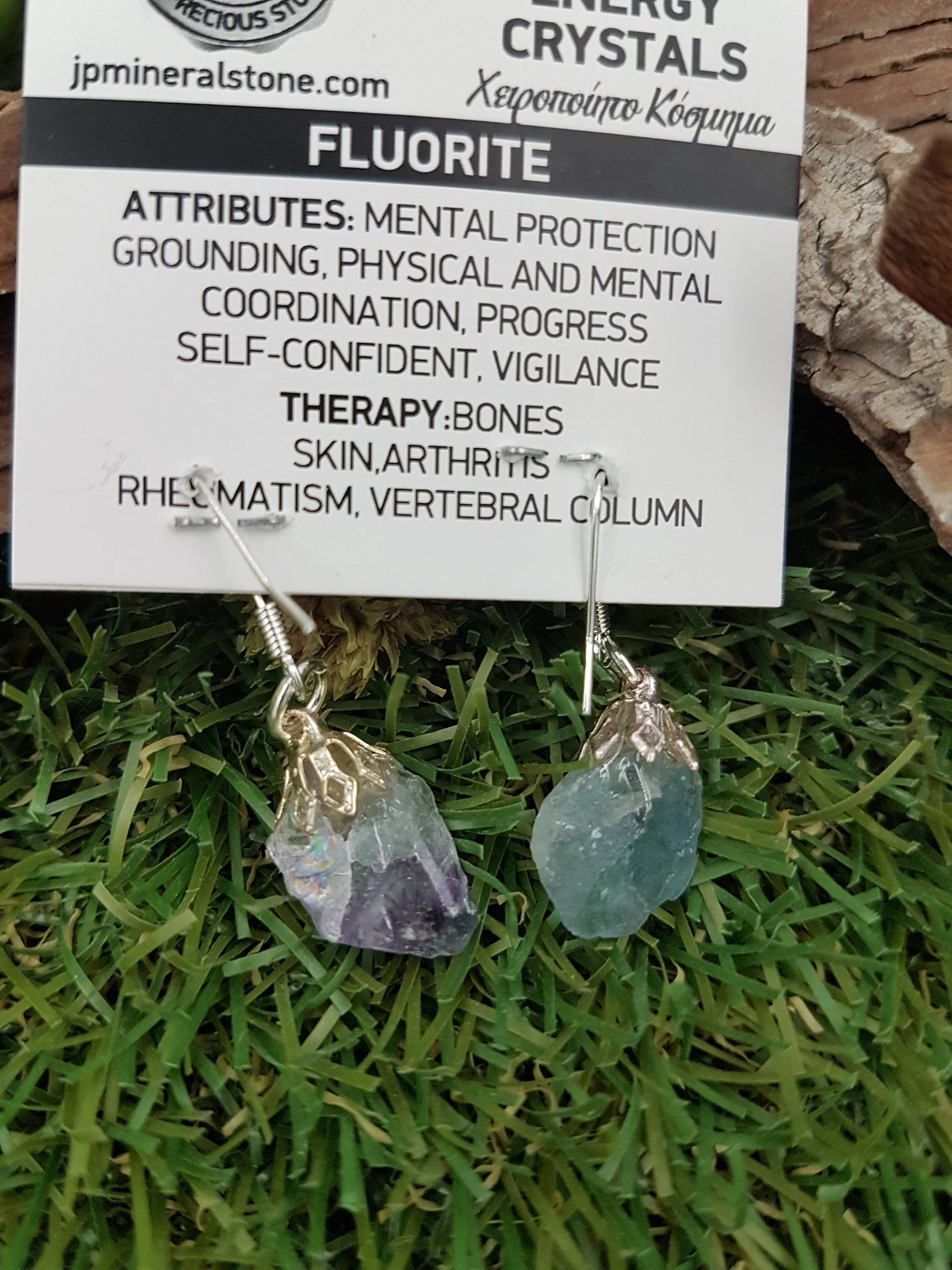 Fluorite Polished Earrings Crystal - Rare Piece