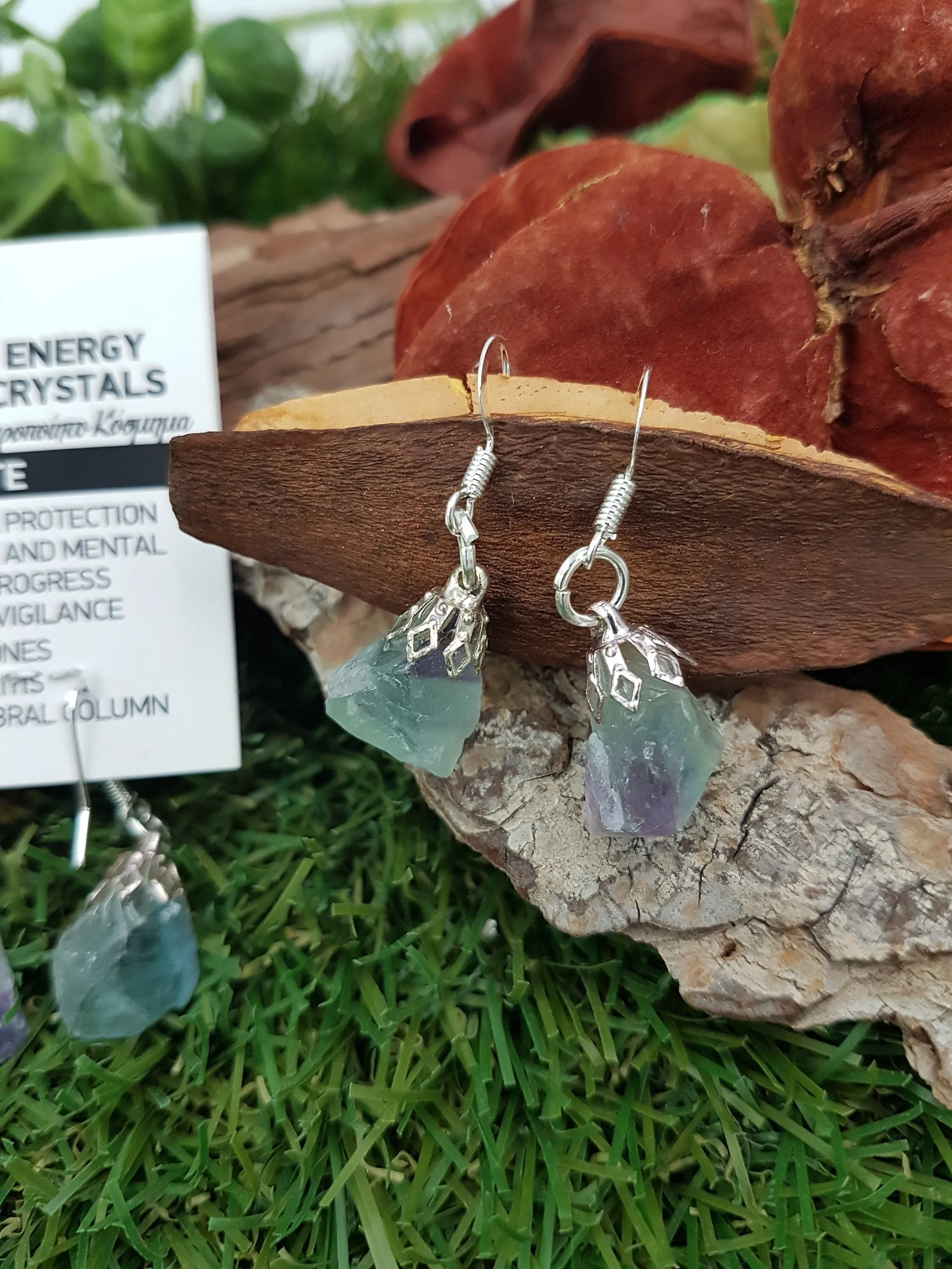 Fluorite Polished Earrings Crystal - Rare Piece