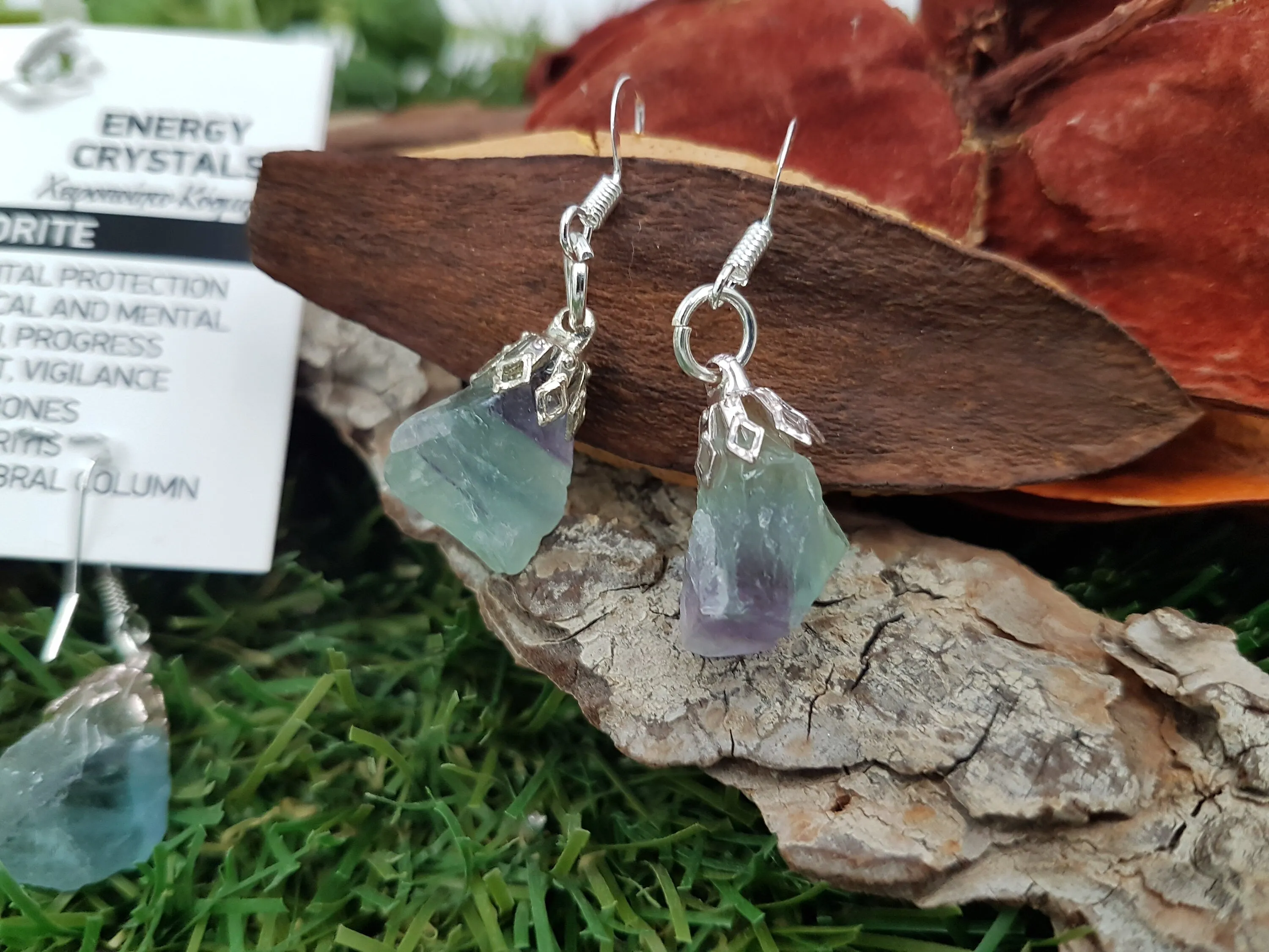 Fluorite Polished Earrings Crystal - Rare Piece