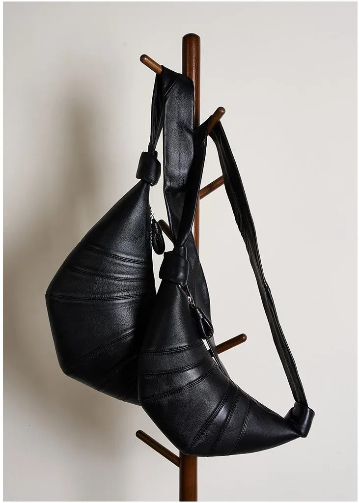 French small lambskin dumpling crossbody bag black 2701