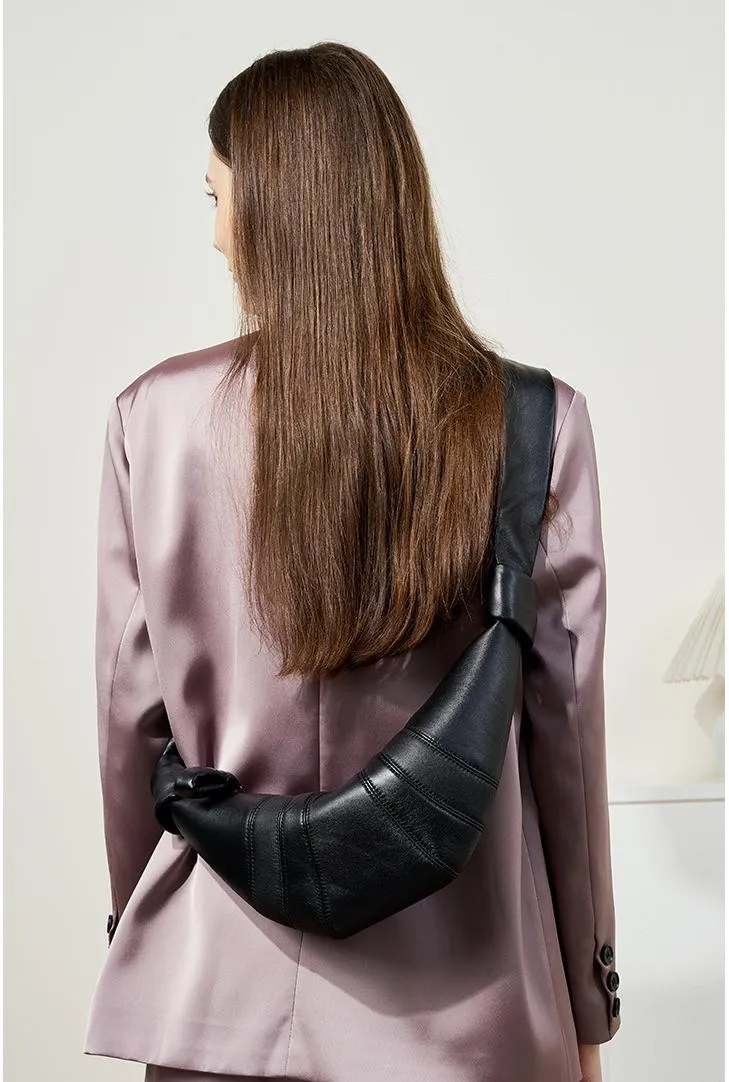 French small lambskin dumpling crossbody bag black 2701