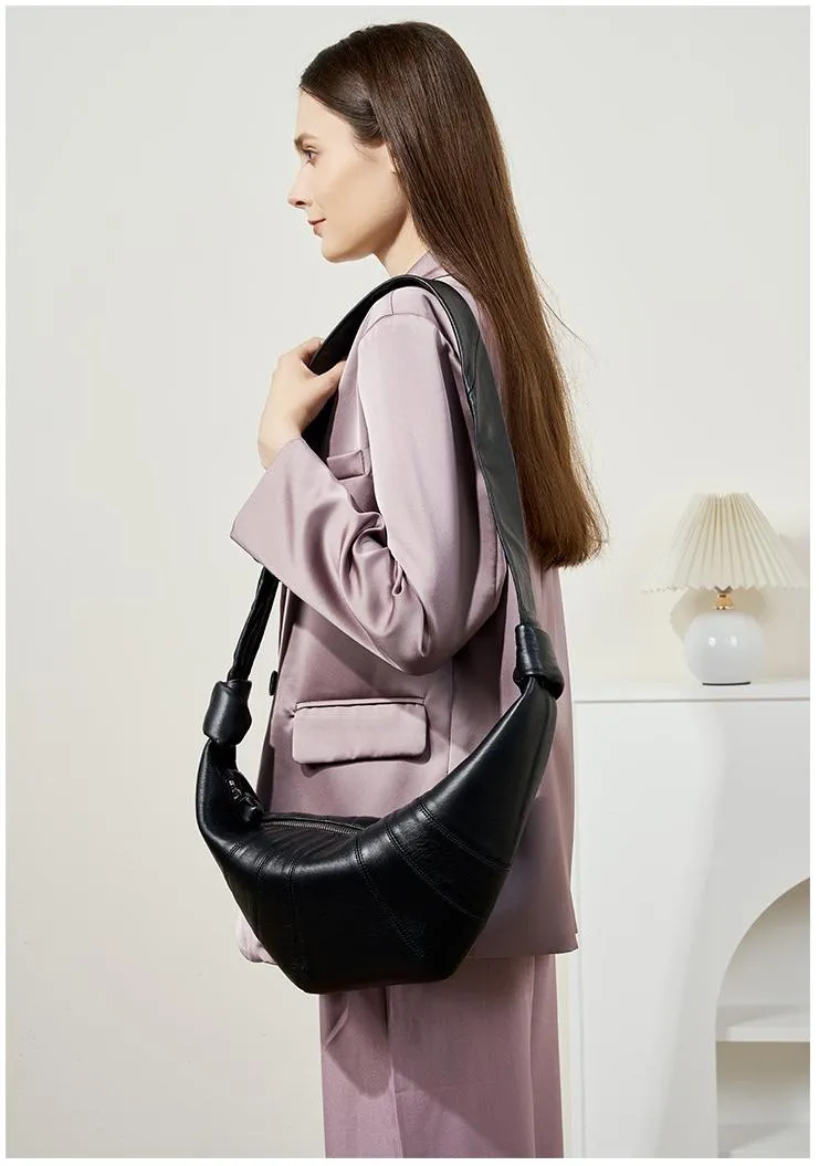 French small lambskin dumpling crossbody bag black 2701