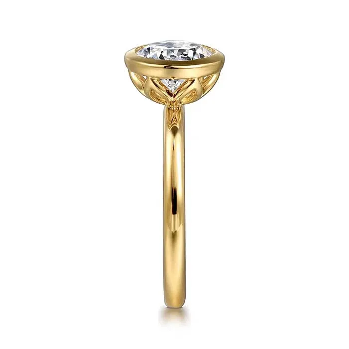 Gabriel & Co. "Linny" Bezel Set Round Engagement Ring Semi-Mounting in 14K Yellow Gold