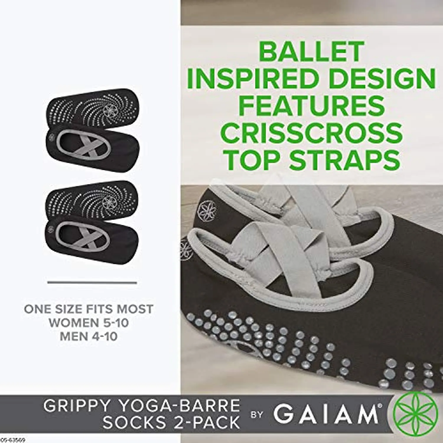 Gaiam Yoga Barre Socks - Non Slip Sticky Toe Grip Accessories for Women & Men