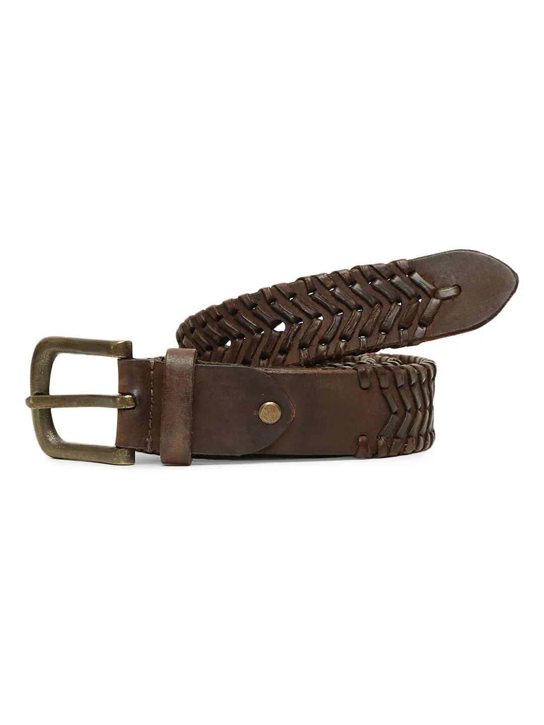 Genuine Brown Leather Hand-woven Belt By Art N Vintage
