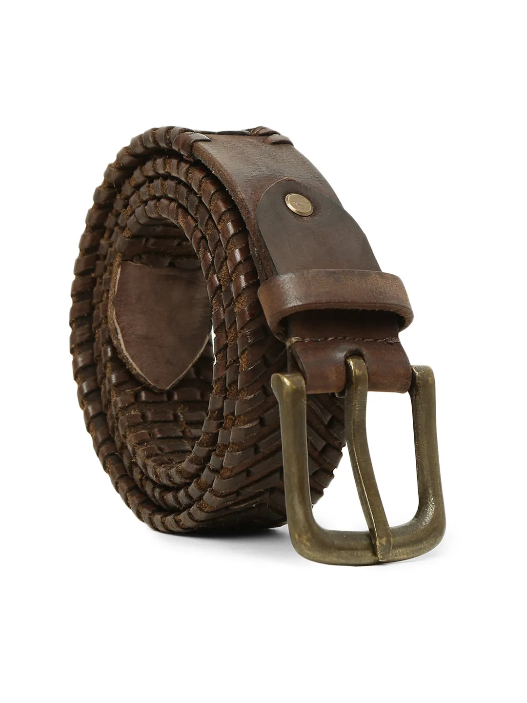 Genuine Brown Leather Hand-woven Belt By Art N Vintage