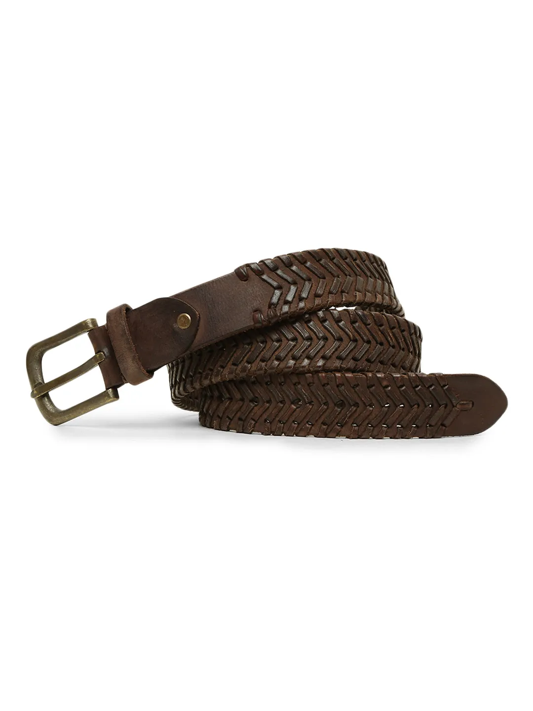 Genuine Brown Leather Hand-woven Belt By Art N Vintage