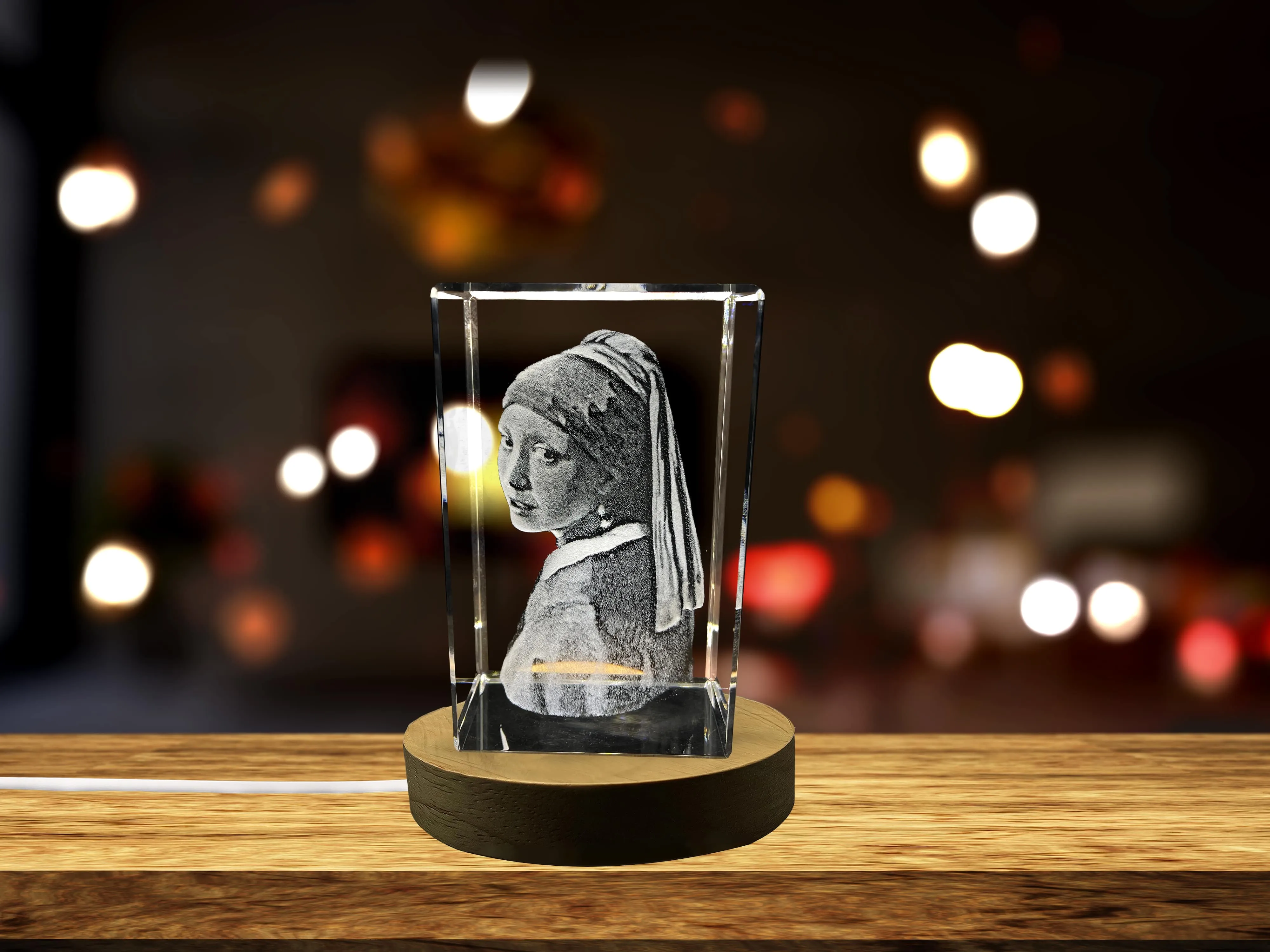 Girl with a Pearl Earring 3D Engraved Crystal Decor