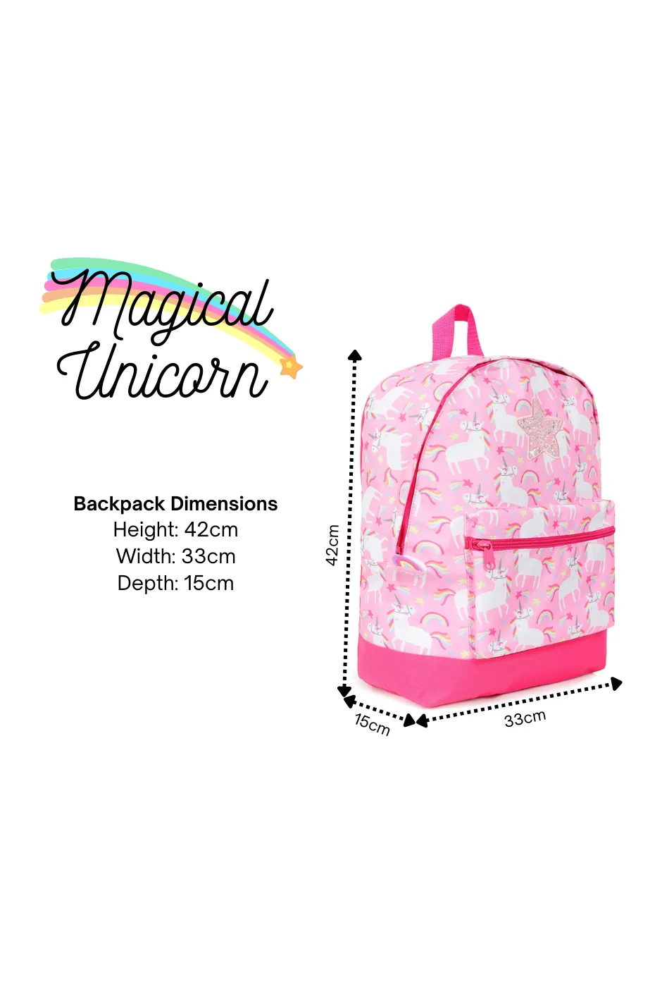 Girls Unicorn Star Pink 2 Piece Set Backpack & Lunch Bag