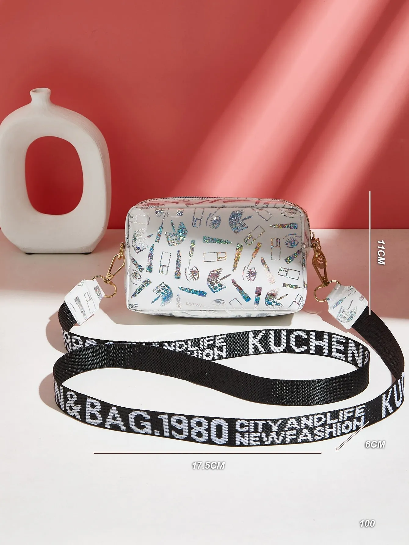 Glitter Graphic Crossbody Bag