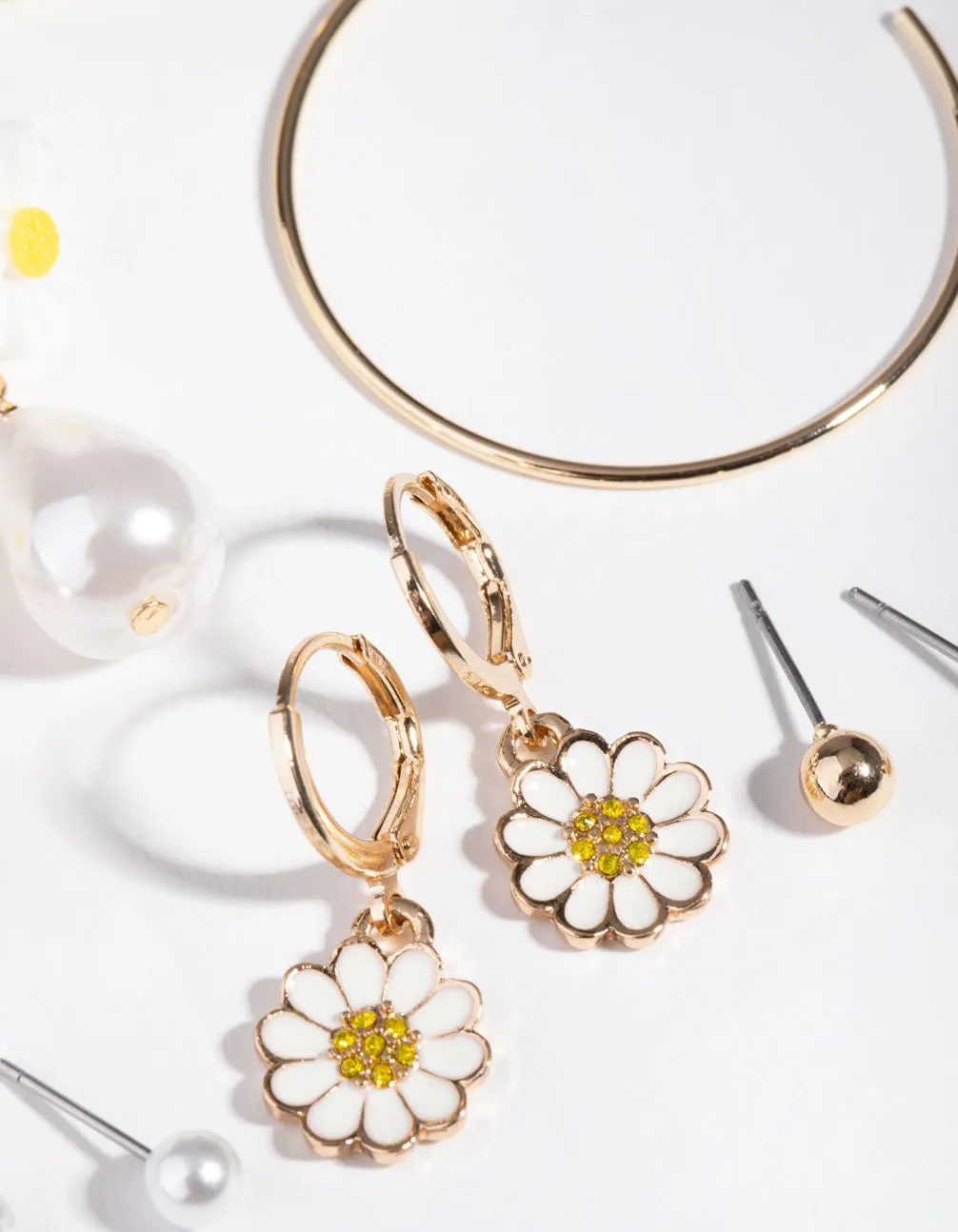 Gold Daisy & Bow 6-Pack Earring