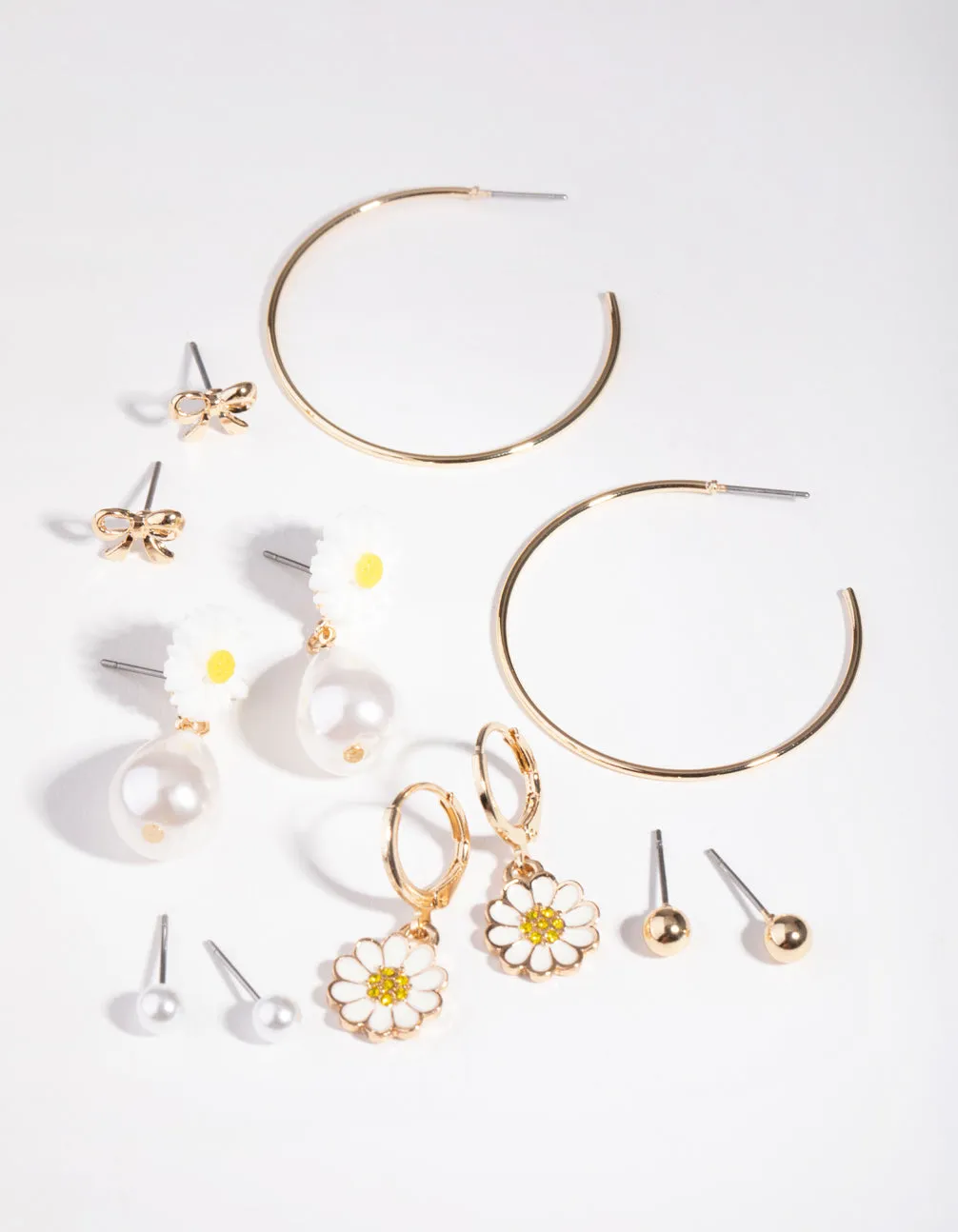 Gold Daisy & Bow 6-Pack Earring