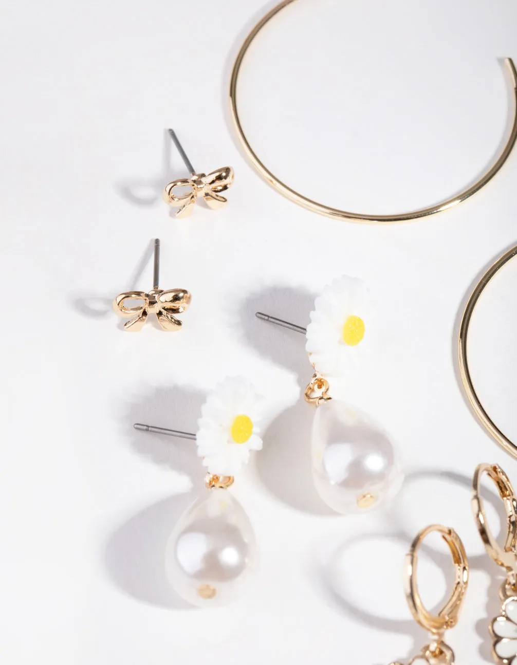 Gold Daisy & Bow 6-Pack Earring