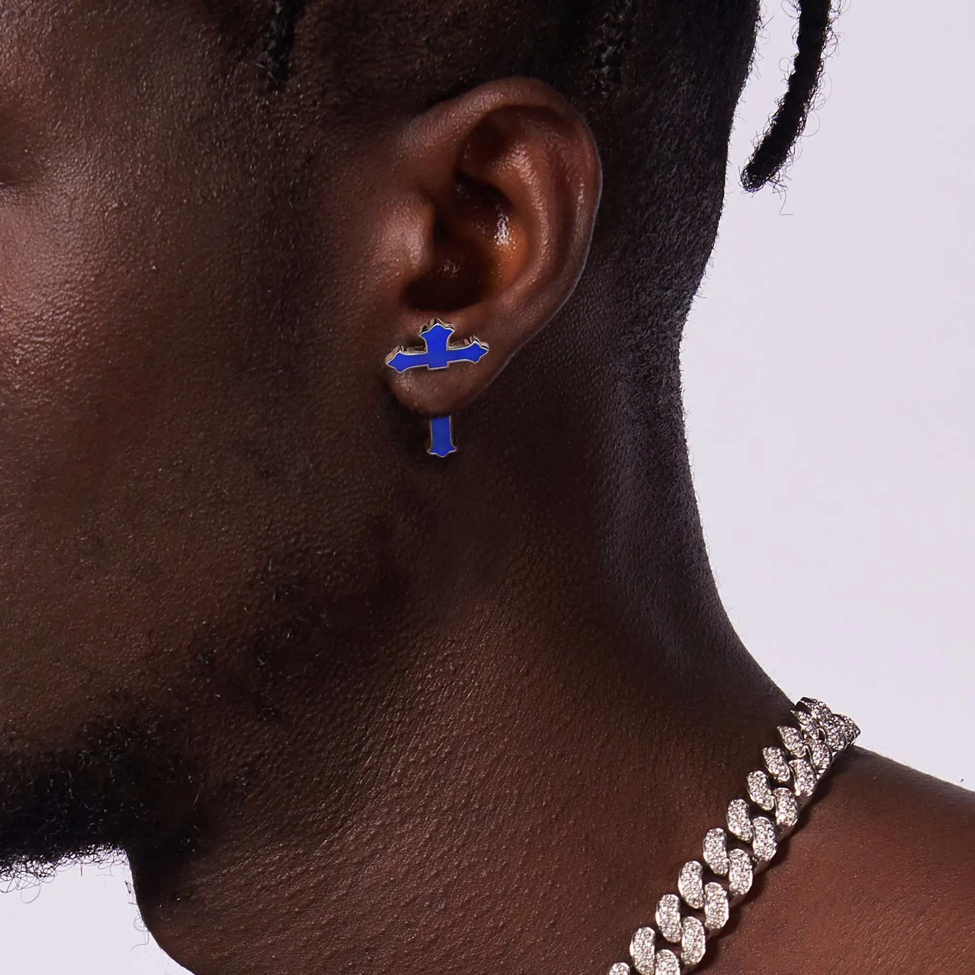 Gothic Cross Spike Earring - Blue Enamel