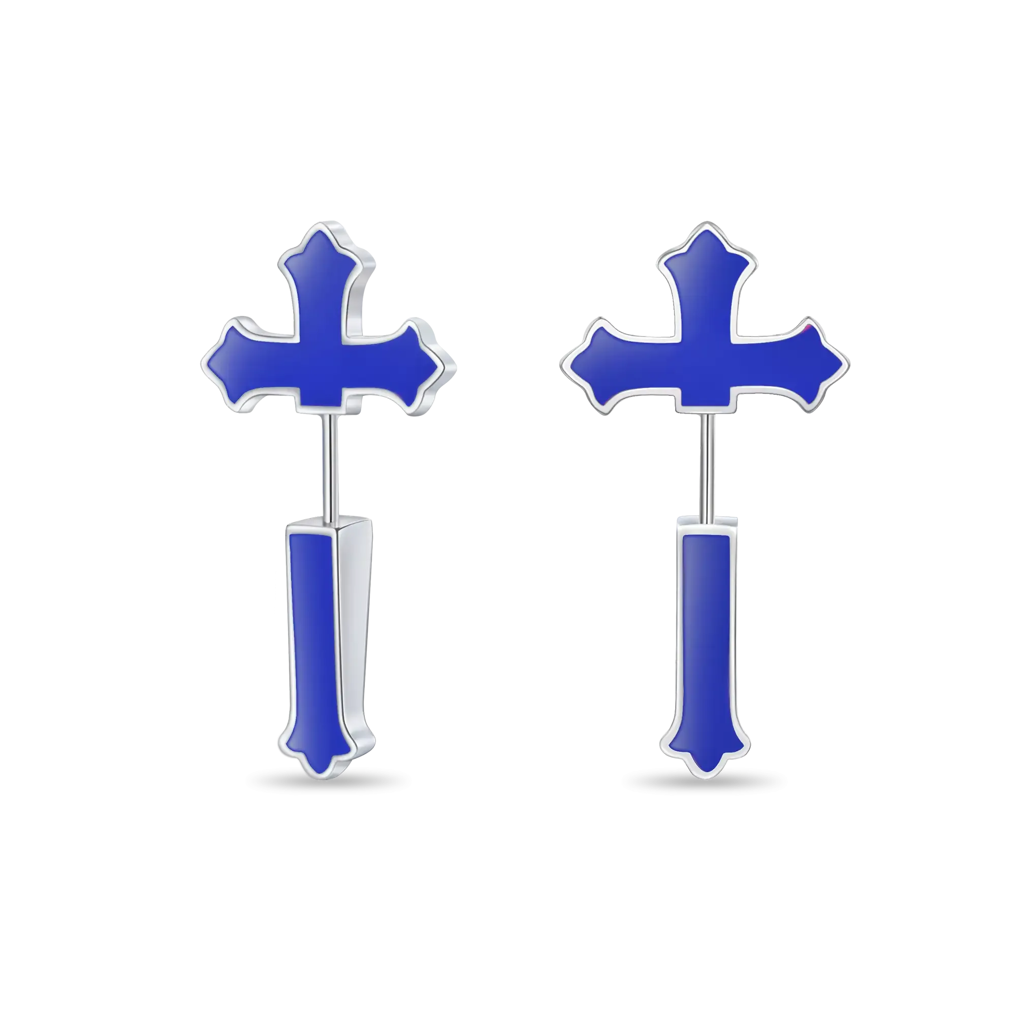 Gothic Cross Spike Earring - Blue Enamel